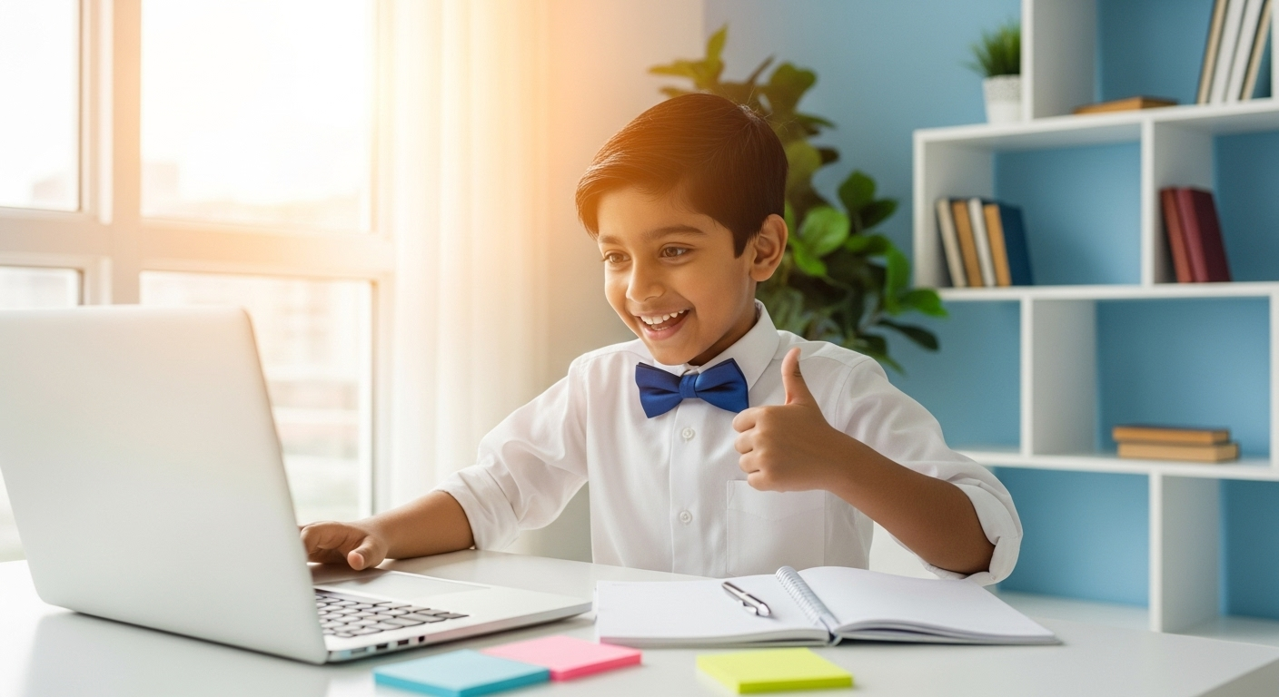 Happy student showing thumbs up